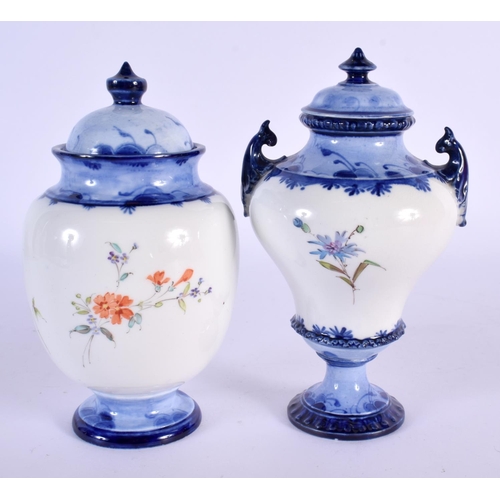 235 - Early 19th century Royal Crown Derby Vase and Cover painted with flowers under a blue border and ano... 