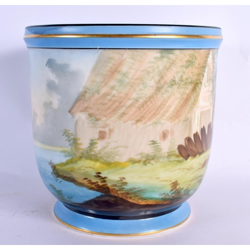 26 - A LARGE 19TH CENTURY FRENCH PARIS PORCELAIN CACHE POT painted with putti. 19 cm x 19 cm.