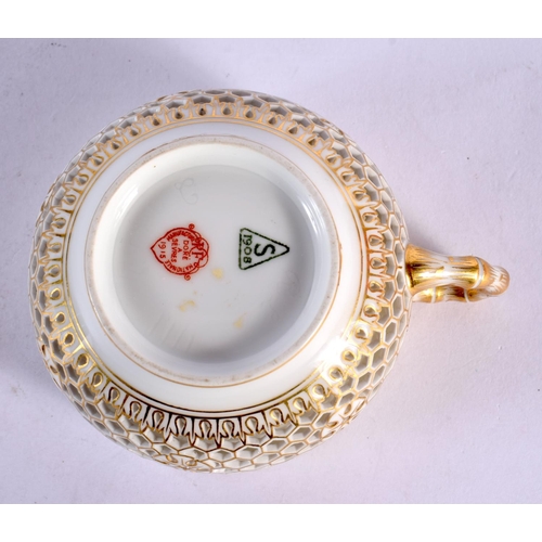 260 - Early 20th century Sevres reticulated teacup with pierced outer wall, two Sevres marks to base.  9.5... 