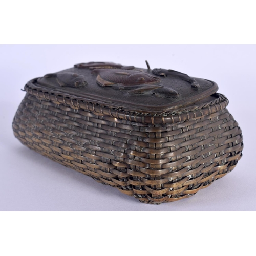 277 - A RARE 19TH CENTURY JAPANESE MEIJI PERIOD MIXED METAL INKWELL formed as a basket of fish overlaid wi... 