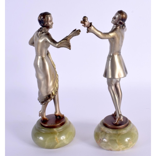 283 - Josef Lorenzl (C1930) Bronze, Pair of figures. 18 cm high.