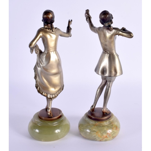 283 - Josef Lorenzl (C1930) Bronze, Pair of figures. 18 cm high.