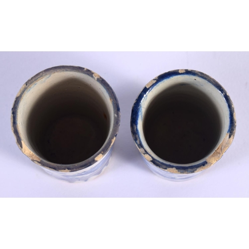 294 - AN UNUSUAL PAIR OF 18TH CENTURY CONTINENTAL DELFT FAIENCE VASES of diminutive proportions. 6.5 cm x ... 