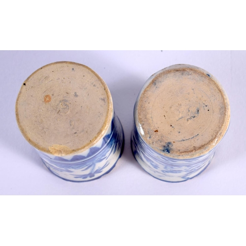 294 - AN UNUSUAL PAIR OF 18TH CENTURY CONTINENTAL DELFT FAIENCE VASES of diminutive proportions. 6.5 cm x ... 