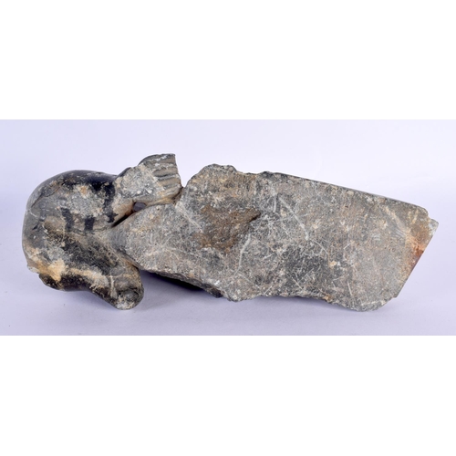 303 - AN UNUSUAL EARLY NORTH AMERICAN INUIT CARVED STONE FIGURE modelled as a whale attacking a sea lion. ... 