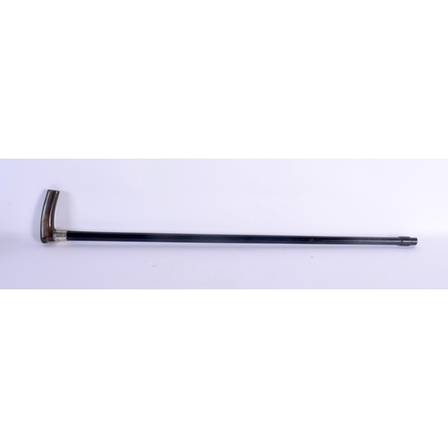 307 - AN ANTIQUE SILVER MOUNTED RHINOCEROS HORN HANDLED WALKING CANE. London 1911. 90 cm long.