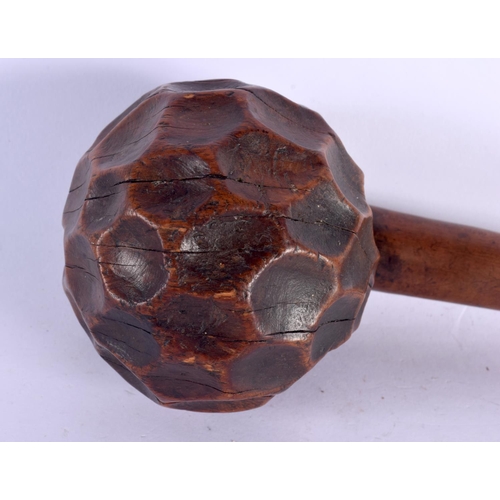 309 - A RARE 19TH CENTURY AFRICAN ZULU TRIBAL KNOBKERRIE THROWING CLUB with concave dimple carved terminal... 