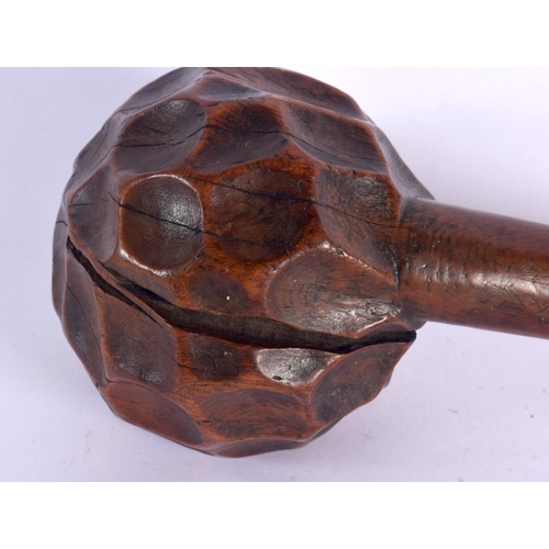 309 - A RARE 19TH CENTURY AFRICAN ZULU TRIBAL KNOBKERRIE THROWING CLUB with concave dimple carved terminal... 