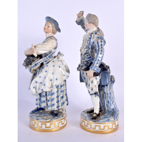 32 - A PAIR OF 19TH CENTURY MEISSEN PORCELAIN FIGURES modelled as a male and female holding baskets of fl... 