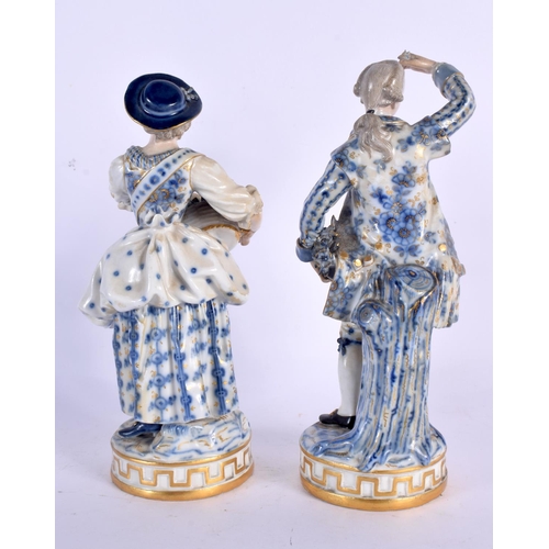 32 - A PAIR OF 19TH CENTURY MEISSEN PORCELAIN FIGURES modelled as a male and female holding baskets of fl... 