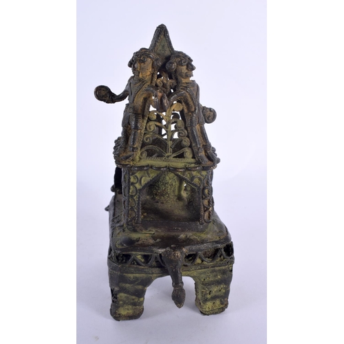 323 - A 19TH CENTURY TRIBAL BENIN BRONZE FIGURE OF AN ELEPHANT modelled with numerous figures on board. 15... 