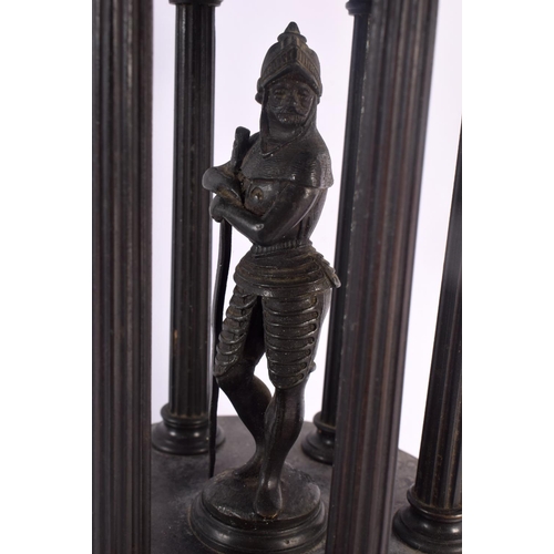 325 - A RARE 19TH CENTURY EUROPEAN GRAND TOUR BRONZE AND MARBLE SCULPTURE depicting a soldier under Corint... 