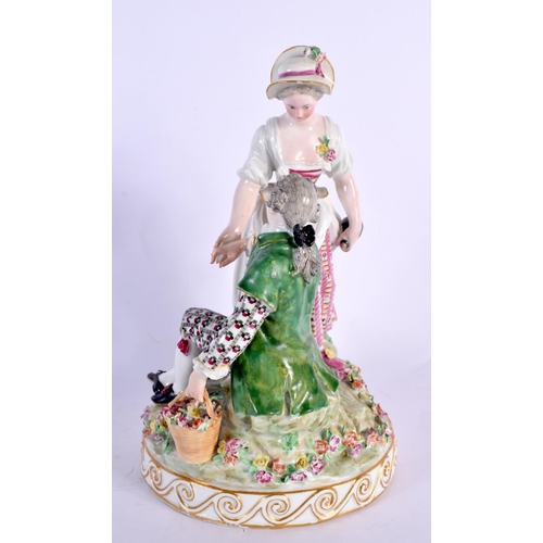 33 - A 19TH CENTURY MEISSEN PORCELAIN FIGURAL GROUP depicting a gallant and female amongst foliage. 22 cm... 