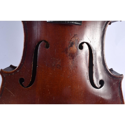 337 - A CASED VIOLIN. 58 cm long, length of back 37.5 cm .