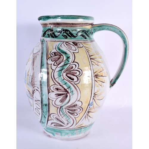 341 - A LARGE MID CENTURY EUROPEAN FAIENCE GLAZED POTTERY JUG possibly by a London based Italian potter, d... 