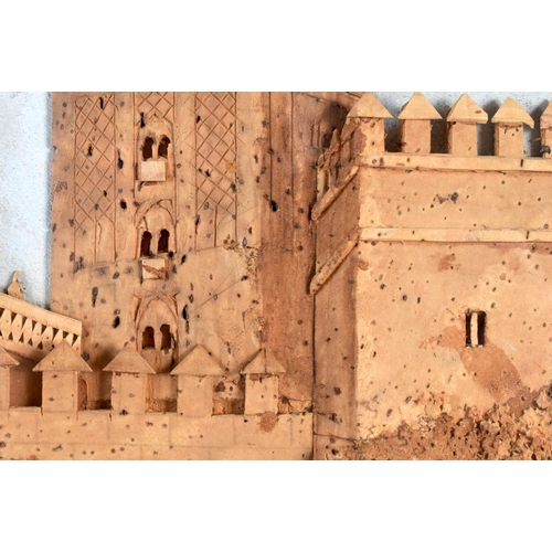 342 - A CHARMING EARLY 20TH CENTURY EUROPEAN CARVED CORK PICTURE OF THE CATHEDRAL DE SEVILLA. 64 cm x 54 c... 