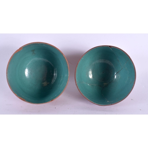 345 - A PAIR OF EARLY 20TH CENTURY CHINESE ENAMELLED YIXING POTTERY TEABOWLS together with a similar teapo... 