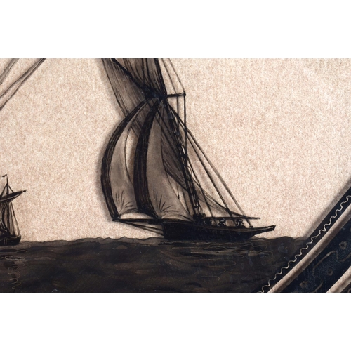 347 - A RARE 19TH CENTURY ENGLISH HMS ALBERT REVERSE PAINTED MARITIME MIRROR. 55 cm x 44 cm.