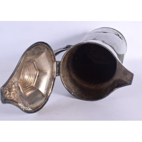 352 - A LARGE ART NOUVEAU ORIVIT PEWTER CLARET HUNTING JUG. 36 cm x 14 cm.