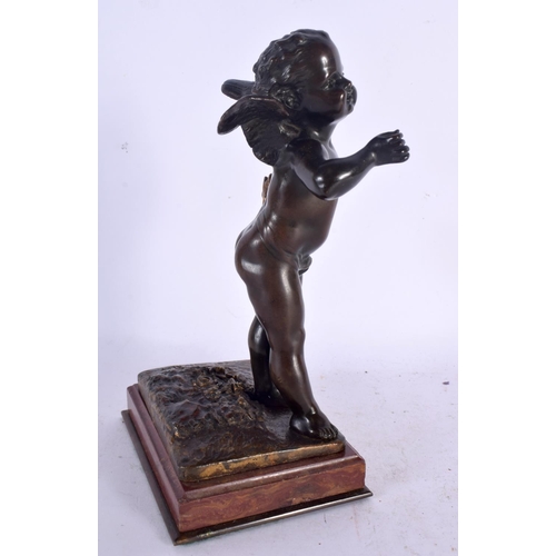 358 - AN ANTIQUE EUROPEAN BRONZE FIGURE OF A PUTTI by L Kley. 19 cm high.