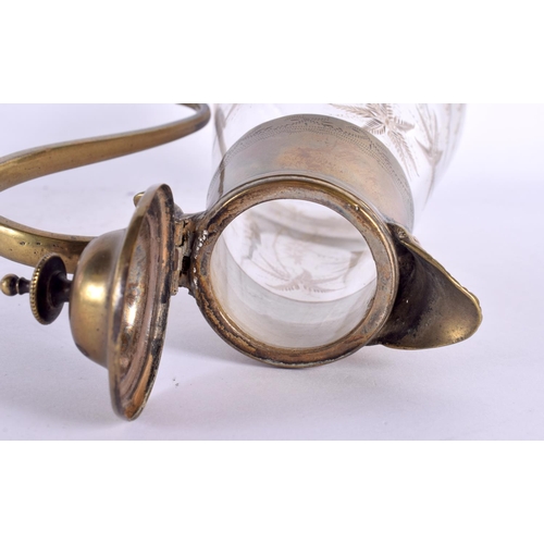 359 - AN AESTHETIC MOVEMENT ENGRAVED GLASS CLARET JUG. 27 cm high.