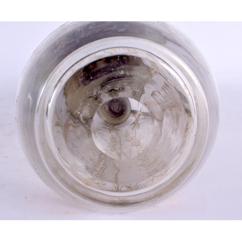 359 - AN AESTHETIC MOVEMENT ENGRAVED GLASS CLARET JUG. 27 cm high.