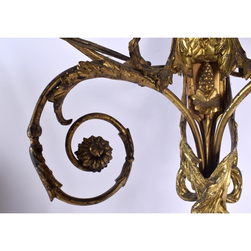 363 - A PAIR OF 19TH CENTURY FRENCH GILT BRONZE COUNTRY HOUSE WALL SCONCES. 46 cm x 24 cm.