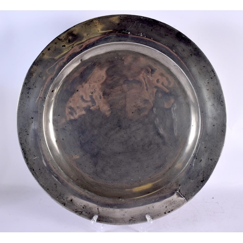 366 - A COLLECTION OF ANTIQUE PEWTER in various forms and sizes. Largest 40 cm diameter. (10)