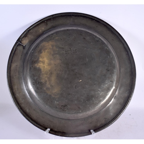 366 - A COLLECTION OF ANTIQUE PEWTER in various forms and sizes. Largest 40 cm diameter. (10)