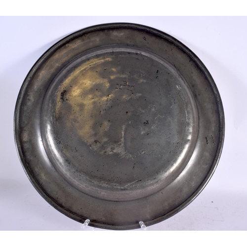 366 - A COLLECTION OF ANTIQUE PEWTER in various forms and sizes. Largest 40 cm diameter. (10)