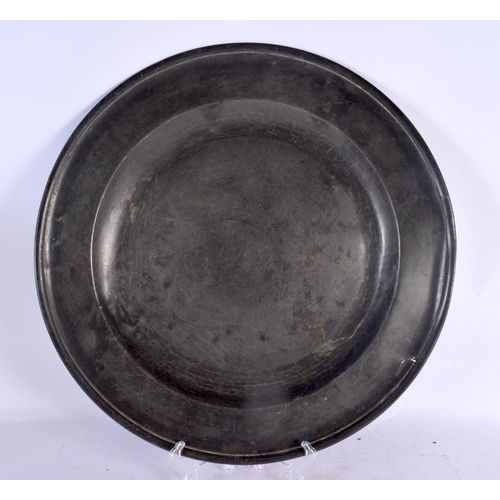 366 - A COLLECTION OF ANTIQUE PEWTER in various forms and sizes. Largest 40 cm diameter. (10)