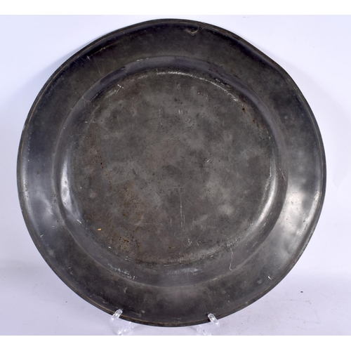 366 - A COLLECTION OF ANTIQUE PEWTER in various forms and sizes. Largest 40 cm diameter. (10)