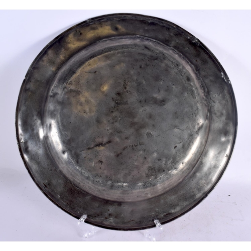 366 - A COLLECTION OF ANTIQUE PEWTER in various forms and sizes. Largest 40 cm diameter. (10)