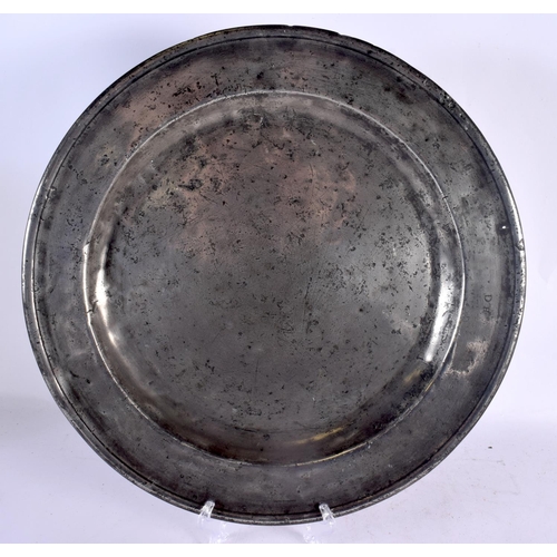 366 - A COLLECTION OF ANTIQUE PEWTER in various forms and sizes. Largest 40 cm diameter. (10)