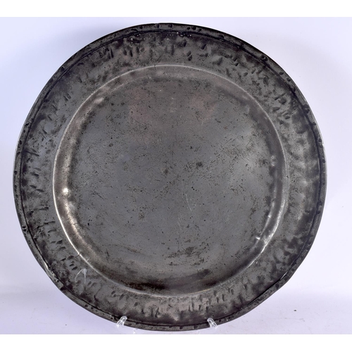 366 - A COLLECTION OF ANTIQUE PEWTER in various forms and sizes. Largest 40 cm diameter. (10)