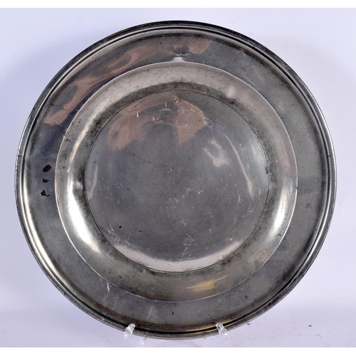 366 - A COLLECTION OF ANTIQUE PEWTER in various forms and sizes. Largest 40 cm diameter. (10)