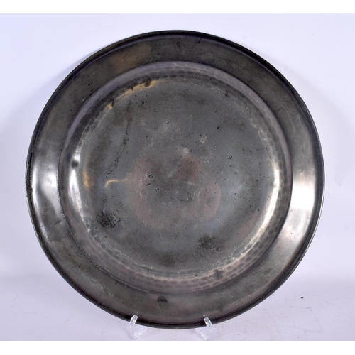 366 - A COLLECTION OF ANTIQUE PEWTER in various forms and sizes. Largest 40 cm diameter. (10)