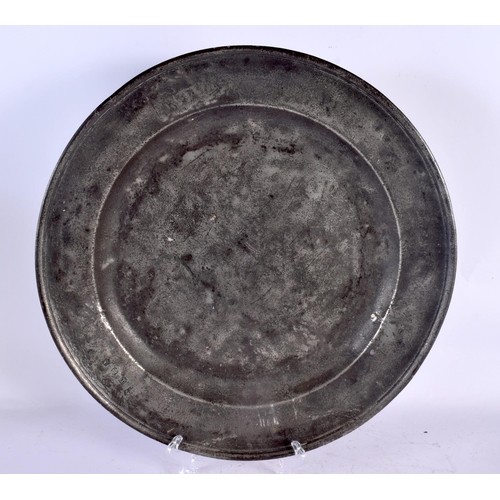 366 - A COLLECTION OF ANTIQUE PEWTER in various forms and sizes. Largest 40 cm diameter. (10)