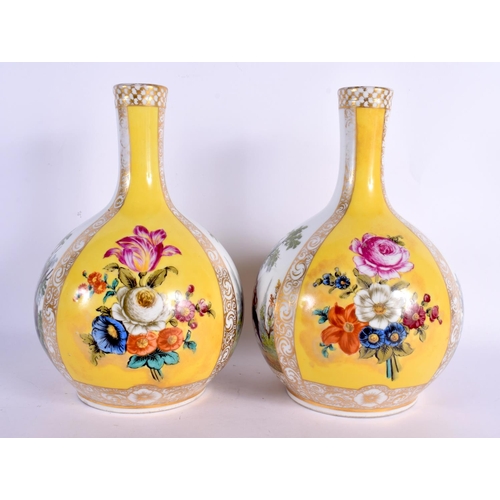 37 - A PAIR OF 19TH CENTURY GERMAN AUGUSTUS REX PORCELAIN VASES painted with figures. 24 cm x 10 cm.