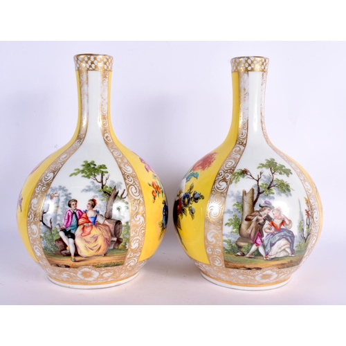 37 - A PAIR OF 19TH CENTURY GERMAN AUGUSTUS REX PORCELAIN VASES painted with figures. 24 cm x 10 cm.