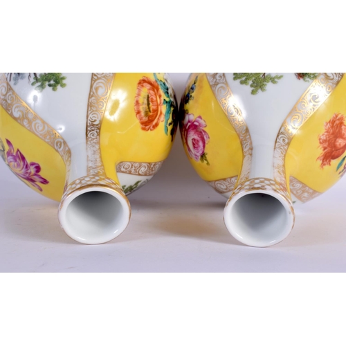 37 - A PAIR OF 19TH CENTURY GERMAN AUGUSTUS REX PORCELAIN VASES painted with figures. 24 cm x 10 cm.