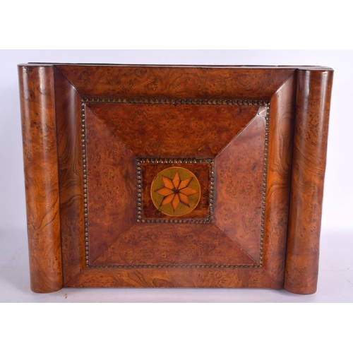 378 - A LARGE MID 19TH CENTURY ENGLISH BURR WALNUT INLAID CASKET decorated with a star flower motif. 42 cm... 