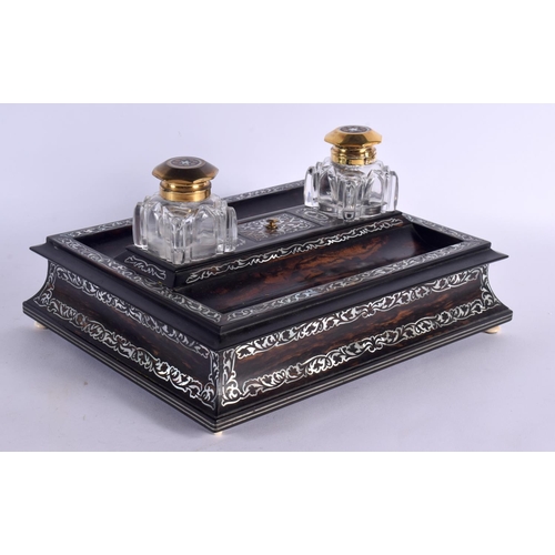 399 - AN EARLY VICTORIAN MOTHER OF PEARL INLAID COROMANDEL DESK STAND decorated with foliage. 30 cm x 24 c... 