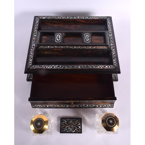 399 - AN EARLY VICTORIAN MOTHER OF PEARL INLAID COROMANDEL DESK STAND decorated with foliage. 30 cm x 24 c... 