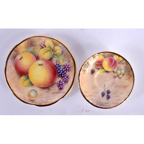 41 - A ROYAL WORCESTER ARTIST PORCELAIN FRUIT PAINTED TEASET upon its matching tray. Tray 21 cm x 15 cm. ... 