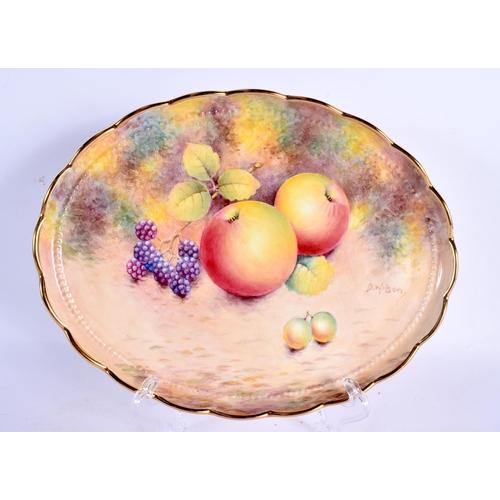 41 - A ROYAL WORCESTER ARTIST PORCELAIN FRUIT PAINTED TEASET upon its matching tray. Tray 21 cm x 15 cm. ... 