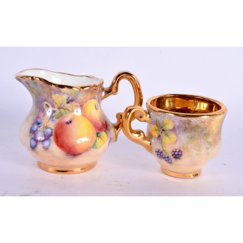 41 - A ROYAL WORCESTER ARTIST PORCELAIN FRUIT PAINTED TEASET upon its matching tray. Tray 21 cm x 15 cm. ... 