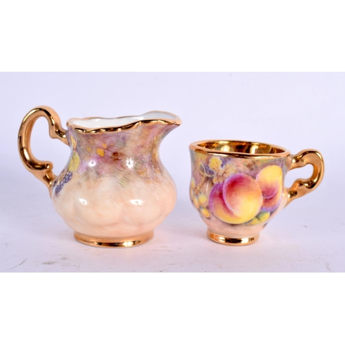 41 - A ROYAL WORCESTER ARTIST PORCELAIN FRUIT PAINTED TEASET upon its matching tray. Tray 21 cm x 15 cm. ... 