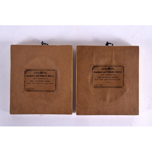 415 - A PAIR OF CONTEMPORARY PORTRAIT MINIATURES. 12 cm x 10 cm.