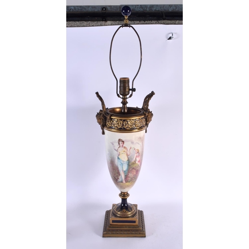 417 - A LARGE 19TH CENTURY FRENCH SEVRES STYLE TWIN HANDLED PORCELAIN LAMP painted with a female. 68 cm hi... 